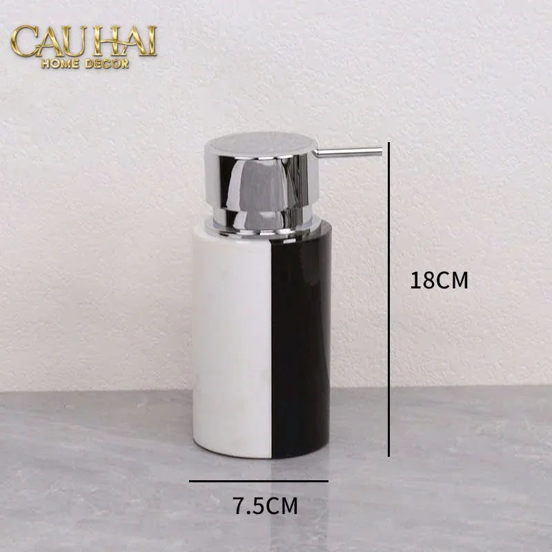Set Nhà Tắm Đá Marble Trắng Đen Bản Đặc Biệt - Monolith Noir & Ivoire Oval Tray - Bathroom Vanities 4pcs-KHAY TRANG TRÍ-CẬU HAI HOME DECOR
