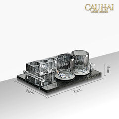 Set Nhà Tắm Pha Lê Pure Cristalleries Cannage Facetté Bathroom Vanity Sets Lọ Bàn Chải 5 Slots-PHỤ KIỆN NHÀ TẮM-CẬU HAI HOME DECOR