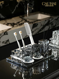 Set Nhà Tắm Pha Lê Pure Cristalleries Cannage Facetté Bathroom Vanity Sets Lọ Bàn Chải 5 Slots-PHỤ KIỆN NHÀ TẮM-CẬU HAI HOME DECOR