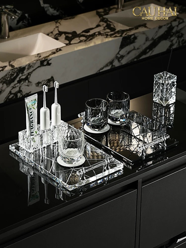 Set Nhà Tắm Pha Lê Pure Cristalleries Cannage Facetté Bathroom Vanity Sets Lọ Bàn Chải 5 Slots-PHỤ KIỆN NHÀ TẮM-CẬU HAI HOME DECOR