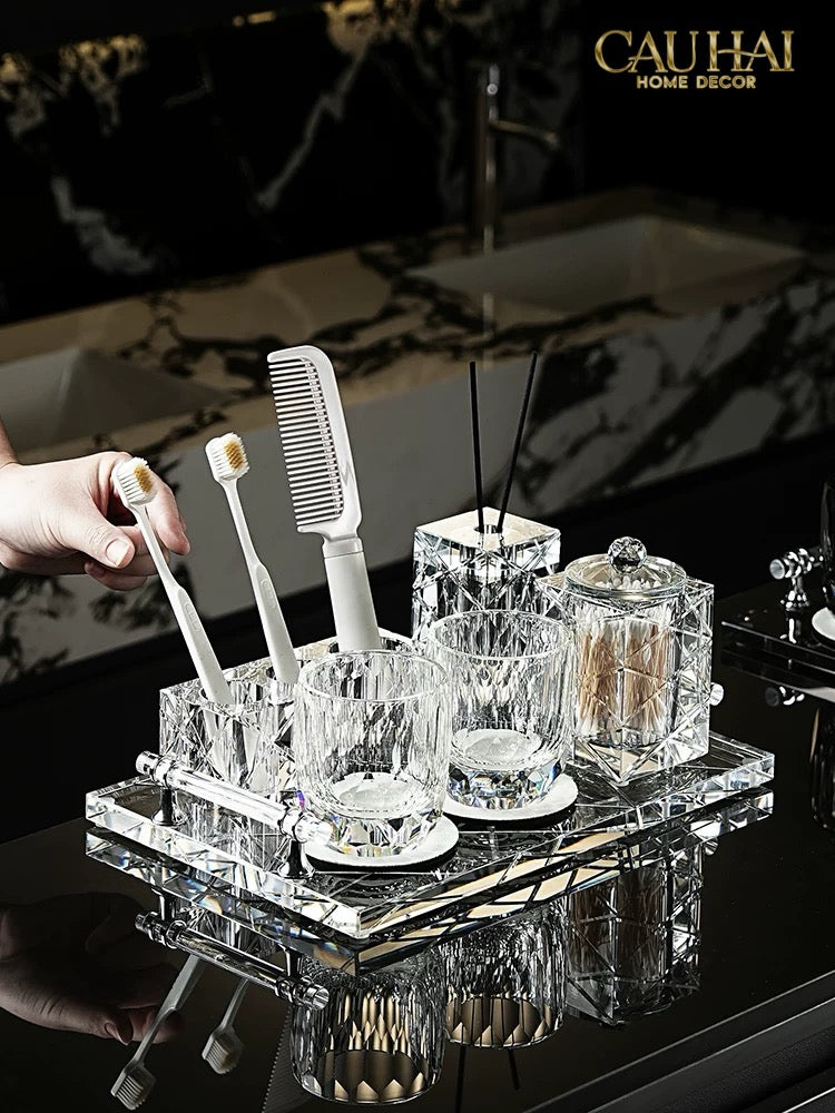 Set Nhà Tắm Pha Lê Pure Cristalleries Cannage Facetté Bathroom Vanity Sets Lọ Bàn Chải 5 Slots-PHỤ KIỆN NHÀ TẮM-CẬU HAI HOME DECOR
