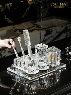 Set Nhà Tắm Pha Lê Pure Cristalleries Cannage Facetté Bathroom Vanity Sets Lọ Bàn Chải 5 Slots-PHỤ KIỆN NHÀ TẮM-CẬU HAI HOME DECOR