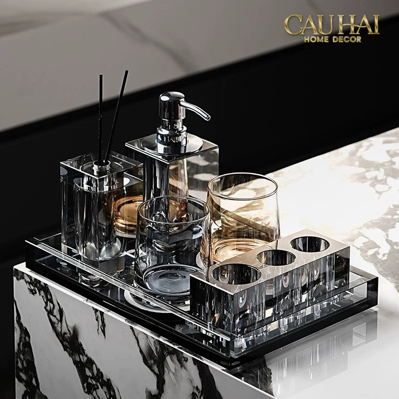 Set Nhà Tắm Pha Lê Pure Cristalleries Cannage Facetté Bathroom Vanity Sets Lọ Bàn Chải 5 Slots-PHỤ KIỆN NHÀ TẮM-CẬU HAI HOME DECOR
