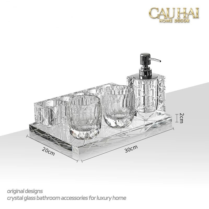 Set Nhà Tắm Pha Lê Pure Cristalleries Cannage Facetté Bathroom Vanity Sets Lọ Bàn Chải 5 Slots-PHỤ KIỆN NHÀ TẮM-CẬU HAI HOME DECOR