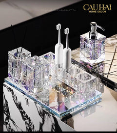 Set Nhà Tắm Pha Lê Pure Cristalleries Cannage Facetté Bathroom Vanity Sets Lọ Bàn Chải 5 Slots-PHỤ KIỆN NHÀ TẮM-CẬU HAI HOME DECOR