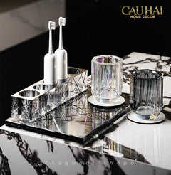 Set Nhà Tắm Pha Lê Pure Cristalleries Cannage Facetté Bathroom Vanity Sets Lọ Bàn Chải 5 Slots-PHỤ KIỆN NHÀ TẮM-CẬU HAI HOME DECOR
