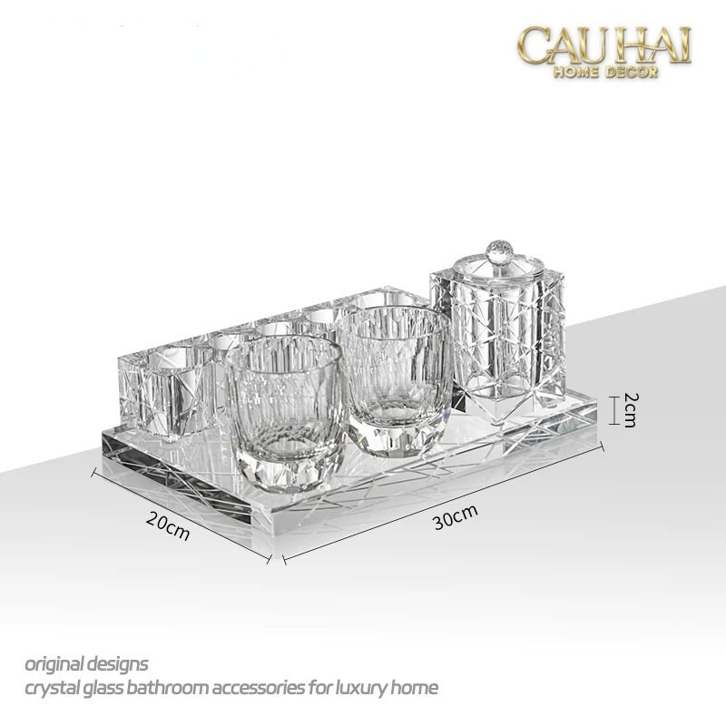 Set Nhà Tắm Pha Lê Pure Cristalleries Cannage Facetté Bathroom Vanity Sets Lọ Bàn Chải 5 Slots-PHỤ KIỆN NHÀ TẮM-CẬU HAI HOME DECOR