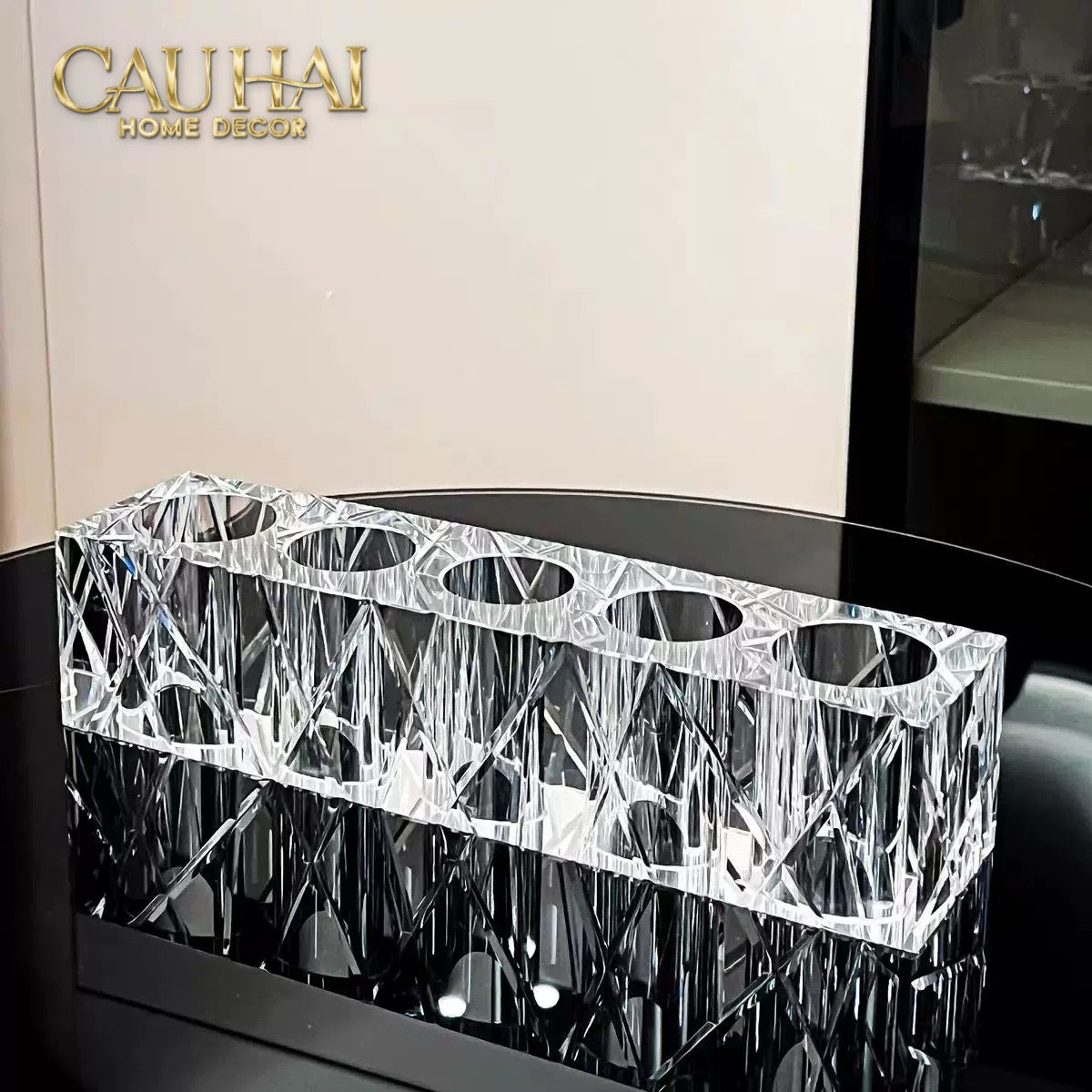 Set Nhà Tắm Pha Lê Pure Cristalleries Cannage Facetté Bathroom Vanity Sets Lọ Bàn Chải 5 Slots-PHỤ KIỆN NHÀ TẮM-CẬU HAI HOME DECOR