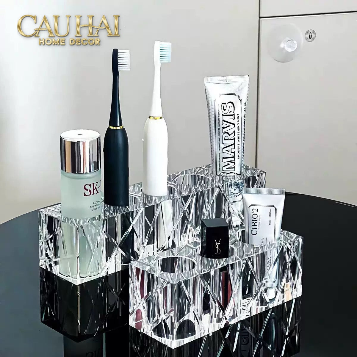 Set Nhà Tắm Pha Lê Pure Cristalleries Cannage Facetté Bathroom Vanity Sets Lọ Bàn Chải 5 Slots-PHỤ KIỆN NHÀ TẮM-CẬU HAI HOME DECOR