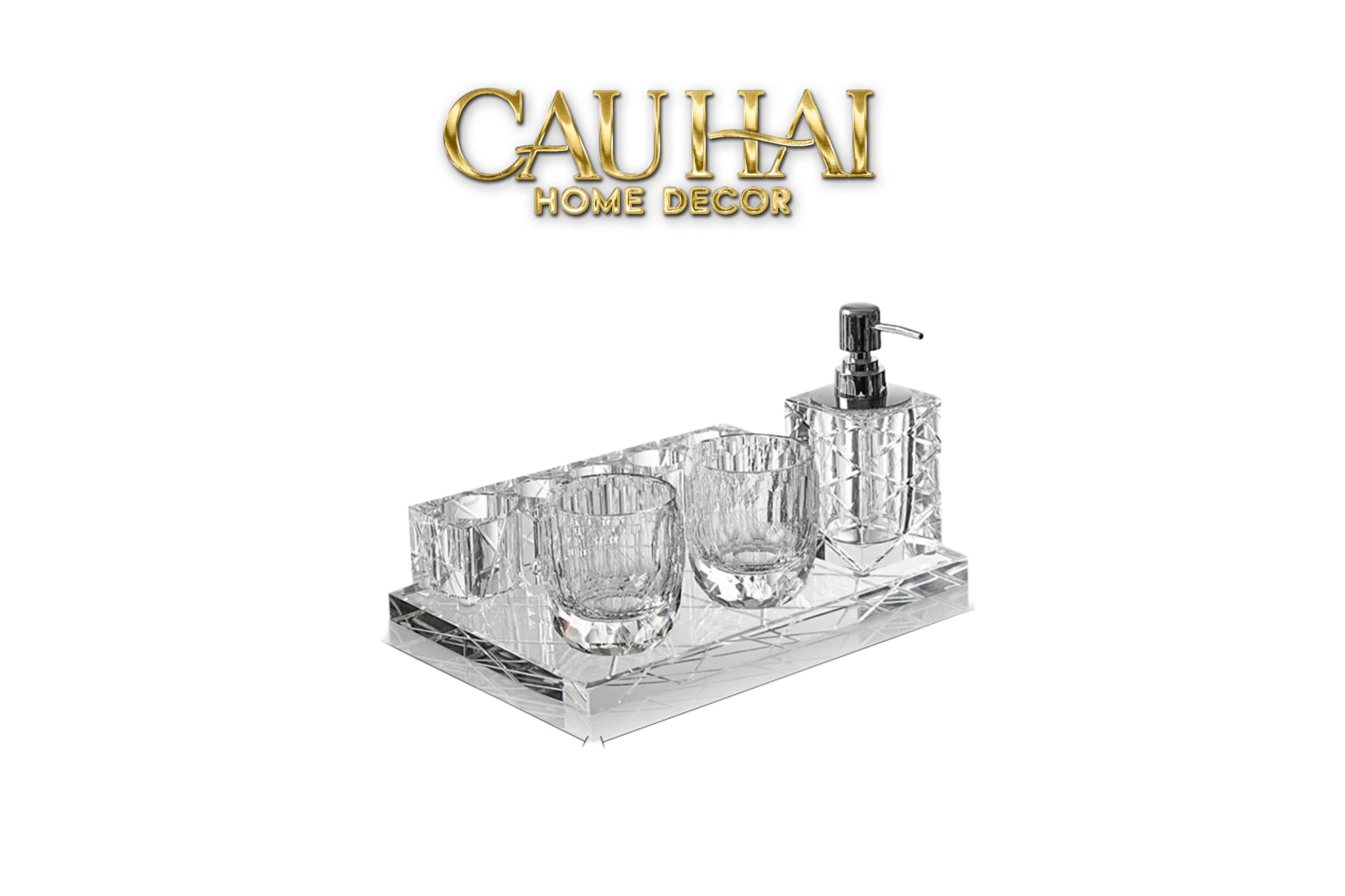 Set Nhà Tắm Pha Lê Pure Cristalleries Cannage Facetté Bathroom Vanity Sets Lọ Bàn Chải 5 Slots-PHỤ KIỆN NHÀ TẮM-CẬU HAI HOME DECOR