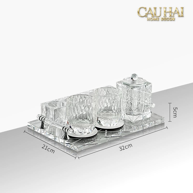 Set Nhà Tắm Pha Lê Pure Cristalleries Cannage Facetté Bathroom Vanity Sets Lọ Bàn Chải 5 Slots-PHỤ KIỆN NHÀ TẮM-CẬU HAI HOME DECOR