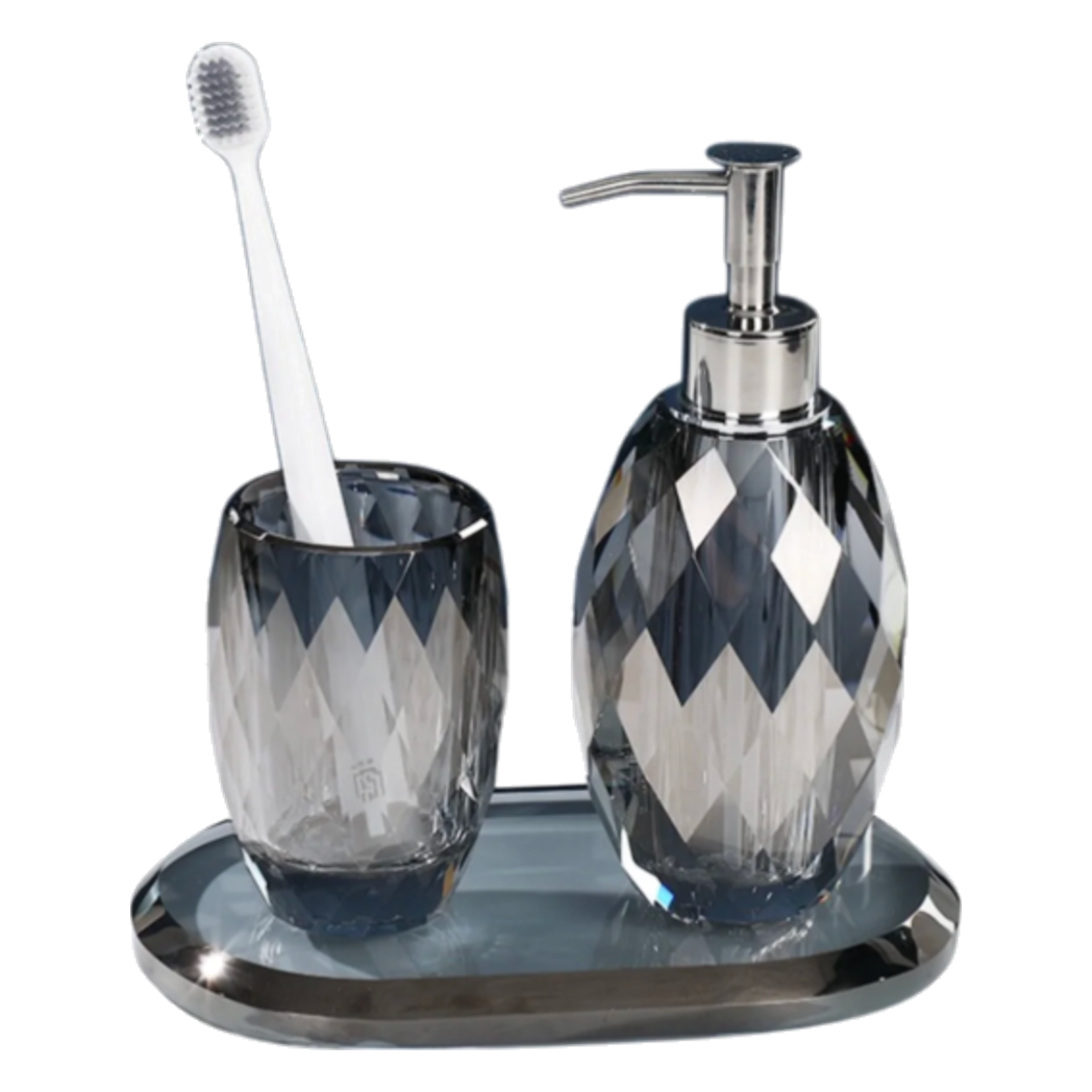 Set Phụ Kiện Nhà Tắm Pha Lê Diamond Cut - Graphite - Cậu Hai Home Decor