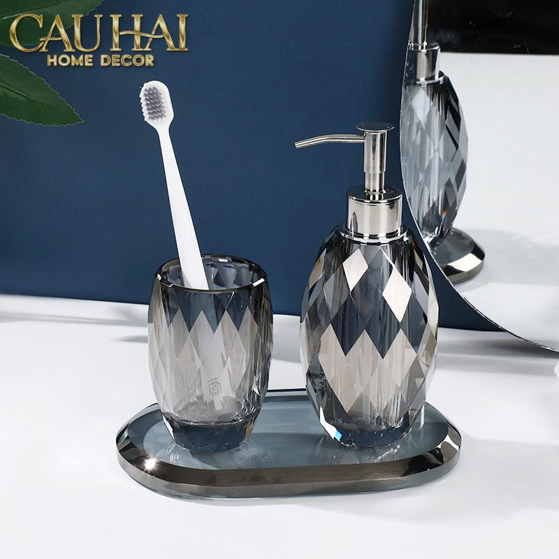 Set Phụ Kiện Nhà Tắm Pha Lê Diamond Cut – Graphite-Set nhà tắm bathroom vanities-CẬU HAI HOME DECOR