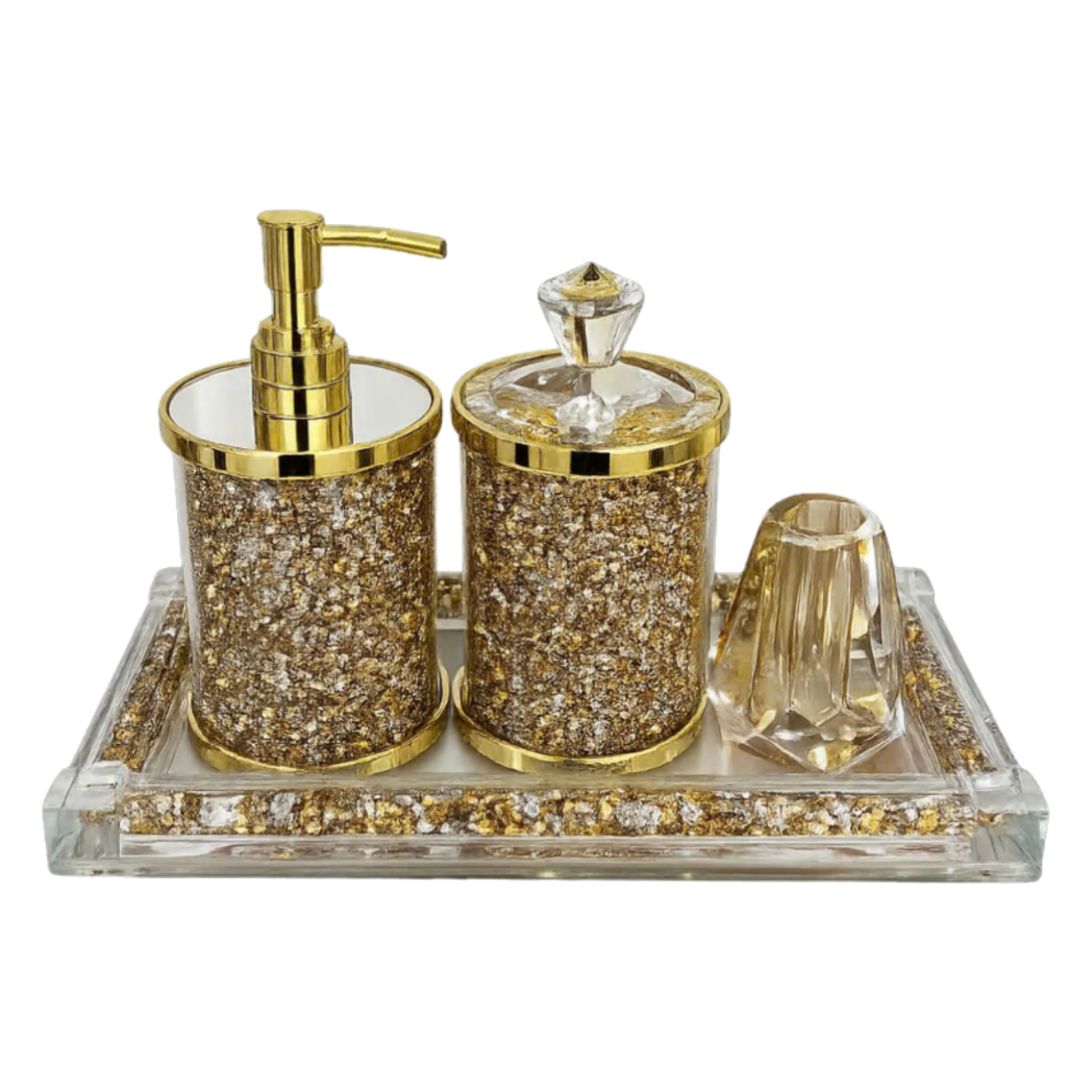 Set Phụ Kiện Nhà Tắm Pha Lê Pavé Gold Mirror  Bathroom Vanity 4pcs