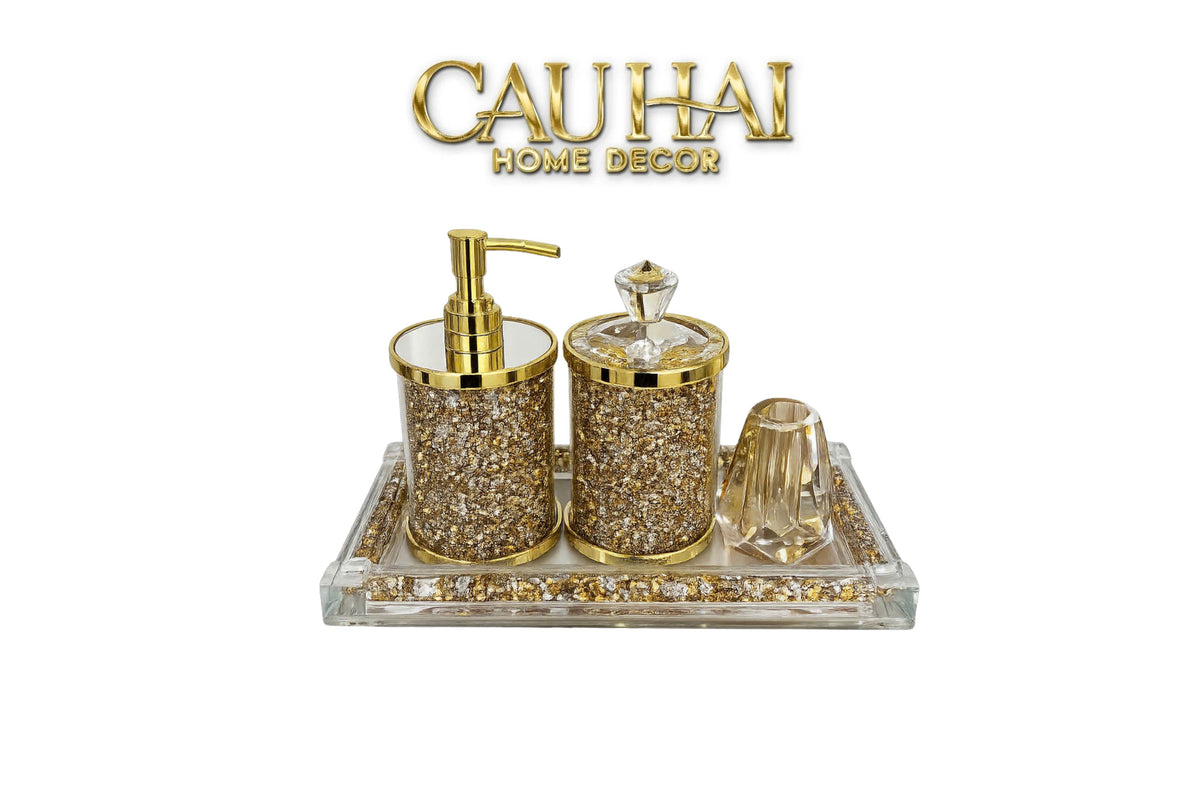 Set Phụ Kiện Nhà Tắm Pha Lê Pavé Gold Mirror Bathroom Vanity 4pcs-Set nhà tắm bathroom vanities-CẬU HAI HOME DECOR-CẬU HAI HOME DECOR
