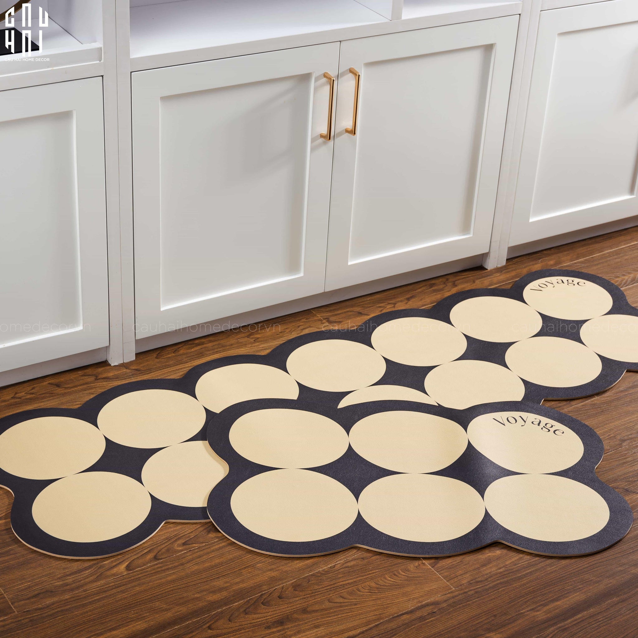 Set Thảm Bếp Da 45x75/150 Cao Cấp - Multi Dot Latte-THẢM BẾP-CẬU HAI HOME DECOR