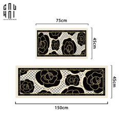 Set Thảm Bếp Da 45x75/150 Cao Cấp - Noir CAMÉLIA - Spell In Bloom-THẢM BẾP-CẬU HAI HOME DECOR
