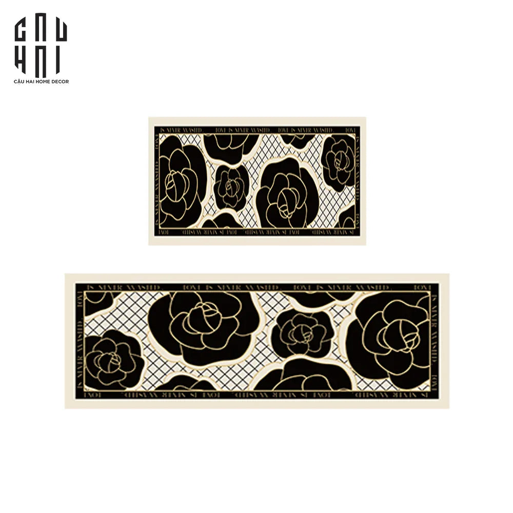 Set Thảm Bếp Da 45x75/150 Cao Cấp - Noir CAMÉLIA - Spell In Bloom-THẢM BẾP-CẬU HAI HOME DECOR