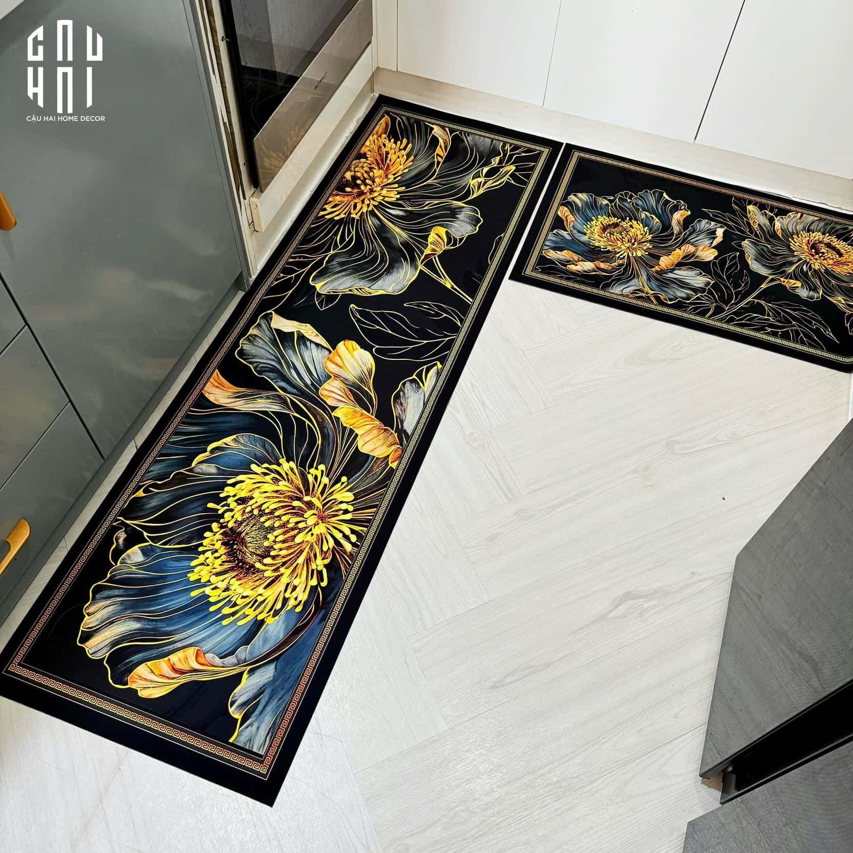 Set Thảm Bếp Microfiber 45x75/150 - Hoa Mẫu Đơn - Golden Pivoine-THẢM BẾP-CẬU HAI HOME DECOR