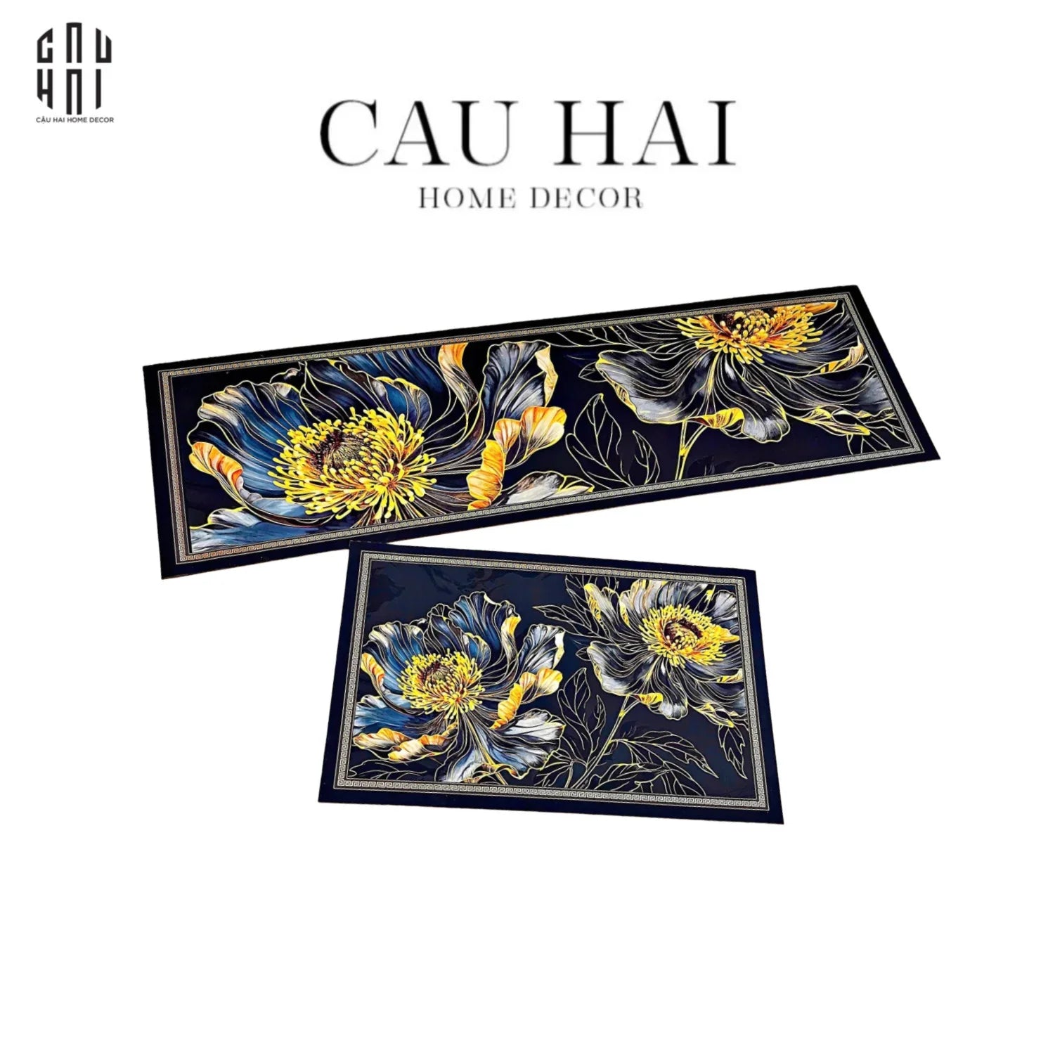 Set Thảm Bếp Microfiber 45x75/150 - Hoa Mẫu Đơn - Golden Pivoine-THẢM BẾP-CẬU HAI HOME DECOR