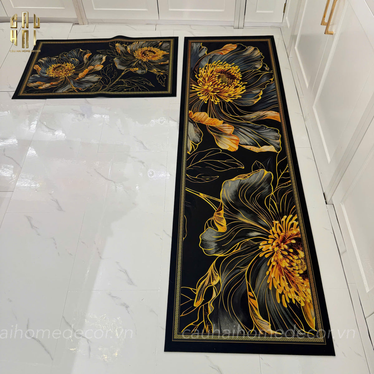 Set Thảm Bếp Microfiber 45x75/150 - Hoa Mẫu Đơn - Golden Pivoine-THẢM BẾP-Đối tác tại Trung Quốc theo từng đơn đặt hàng-CẬU HAI HOME DECOR