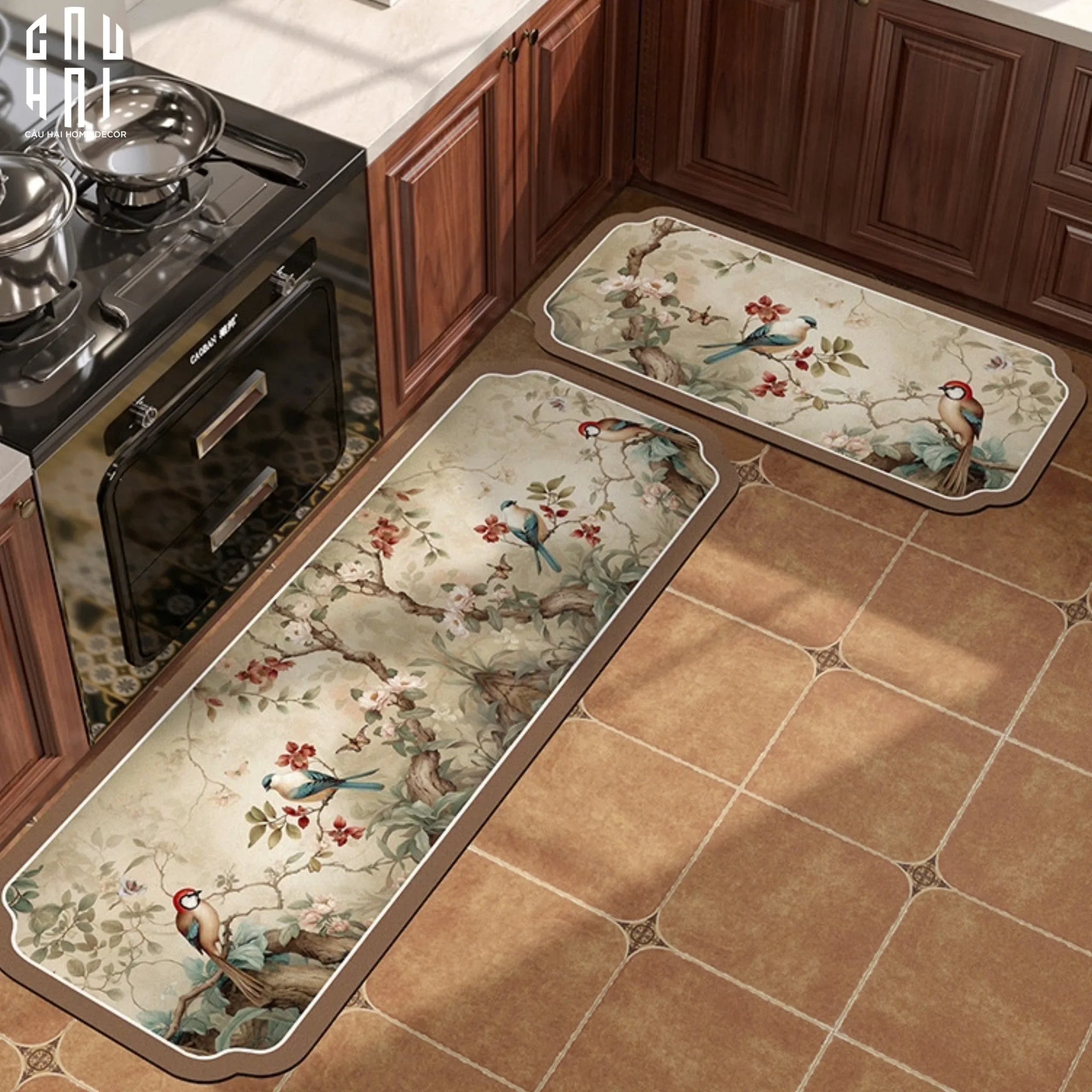 Set Thảm Bếp Microfiber 45x75/150 - Miracle Birds-THẢM BẾP-CẬU HAI HOME DECOR