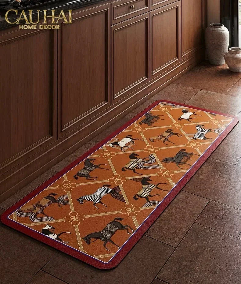 Set Thảm Bếp Microfiber 45x75/150 Vermilion Diamond Patchwork Équestre-CẬU HAI HOME DECOR