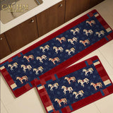 Set Thảm Bếp Sợi Dệt 45x75/150 Ngựa Hoàng Gia - Petite Équestre Royale Bleu Fleur de Monogram-THẢM BẾP-CẬU HAI HOME DECOR