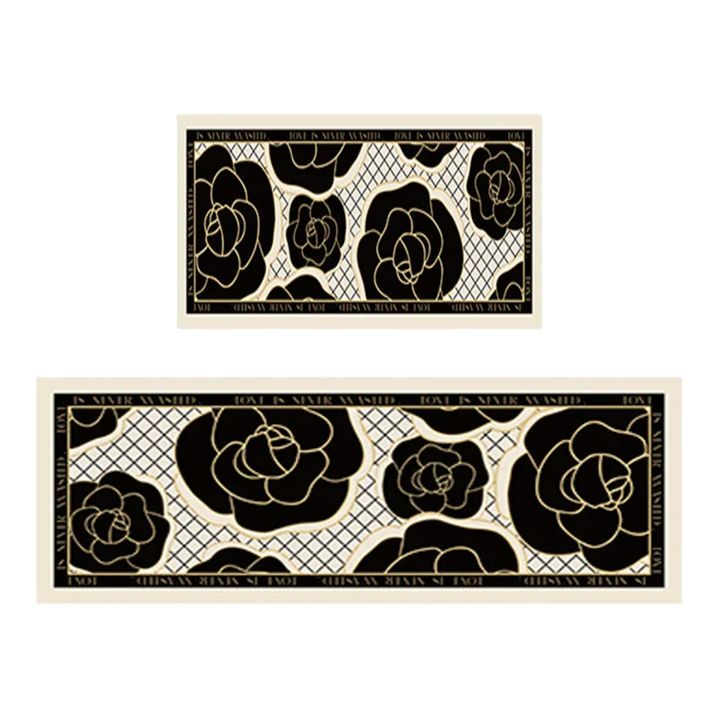 Set Thảm Bếp Da 45x75/150 Cao Cấp - Noir CAMÉLIA - Spell In Bloom-THẢM BẾP-Đối tác tại Trung Quốc theo từng đơn đặt hàng-CẬU HAI HOME DECOR