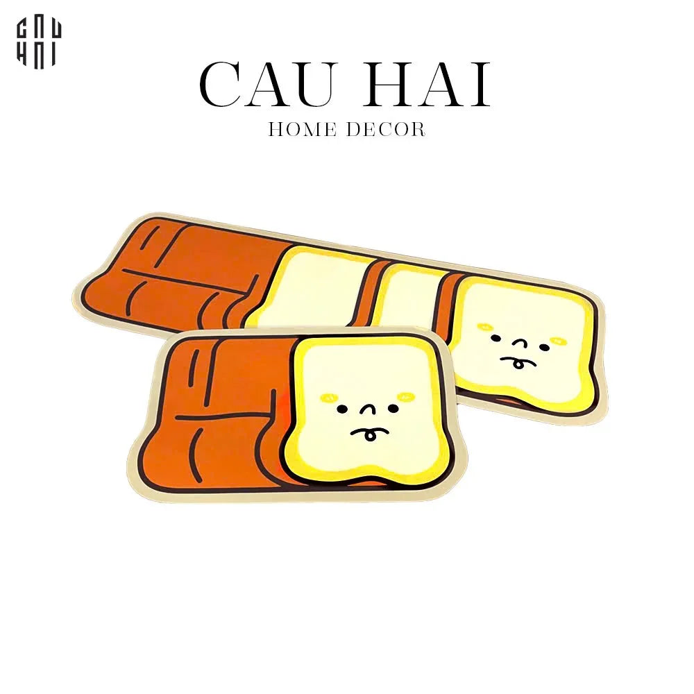 Set Thảm Microfiber Kawaii Toast Butter 50x80/50x180-THẢM BẾP-CẬU HAI HOME DECOR