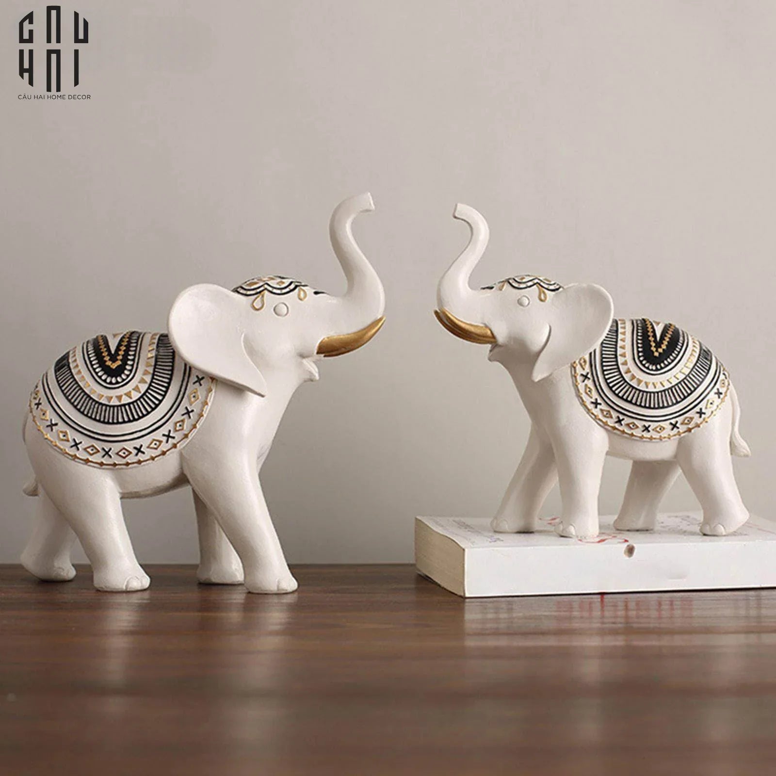 Set Tượng Bạch Tượng Hoàng Gia - White Elephant Atelier-TƯỢNG TRANG TRÍ-CẬU HAI HOME DECOR
