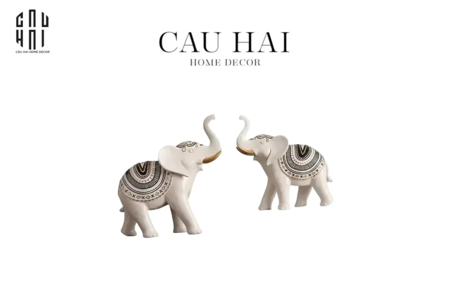 Set Tượng Bạch Tượng Hoàng Gia - White Elephant Atelier-TƯỢNG TRANG TRÍ-CẬU HAI HOME DECOR