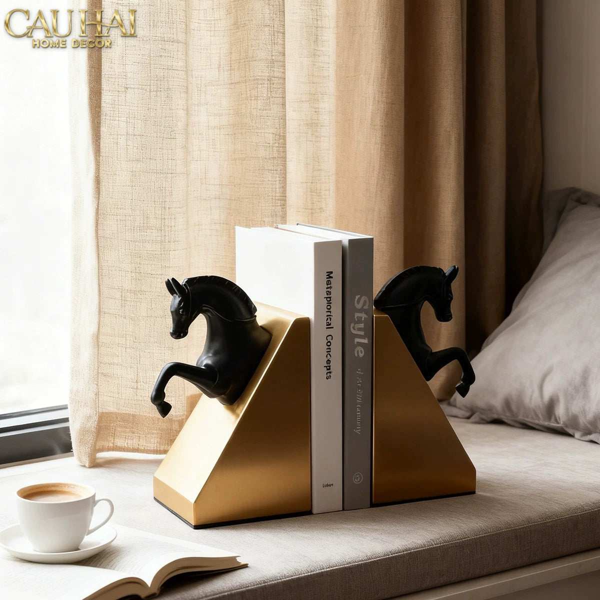 Set Tượng Chặn Sách Đá Marble Trojan Troy Horse Bookend 20x10x15-SÁCH TRANG TRÍ-CẬU HAI HOME DECOR