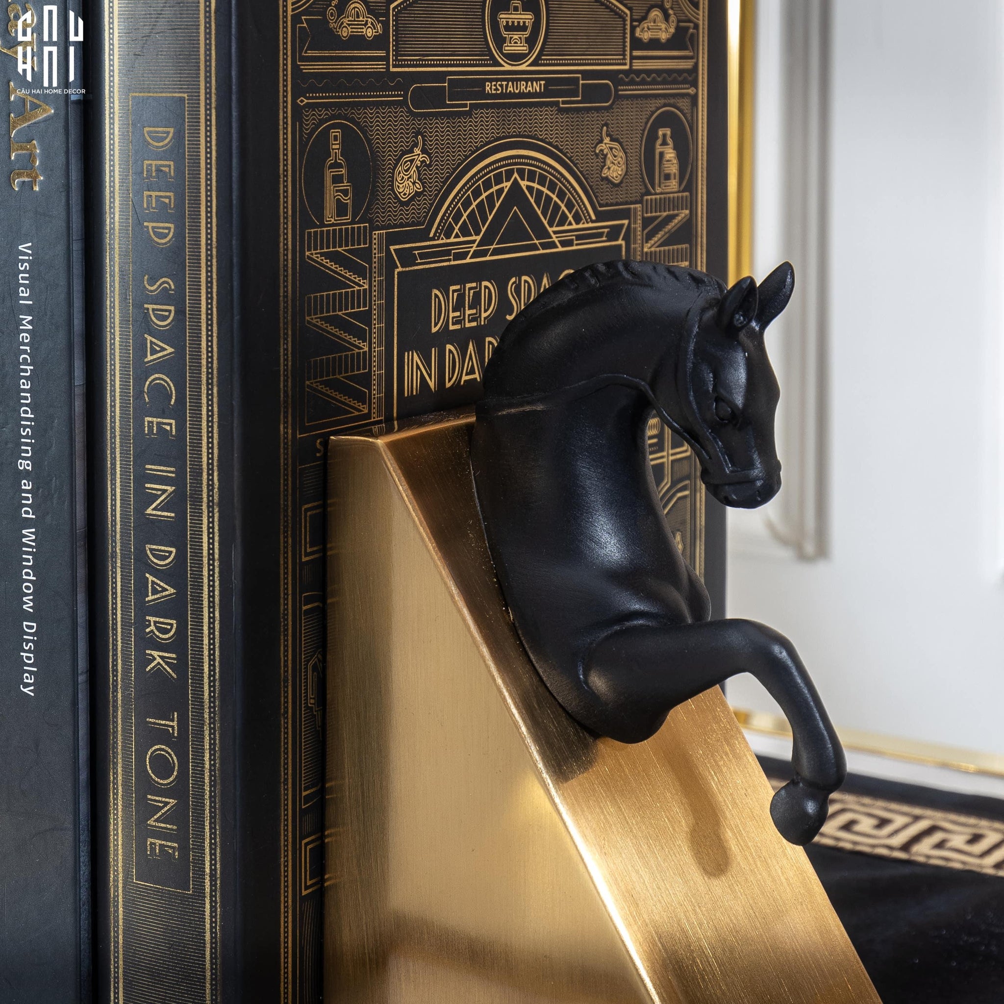 Set Tượng Chặn Sách Đá Marble Trojan Troy Horse Bookend 20x10x15-SÁCH TRANG TRÍ-CẬU HAI HOME DECOR