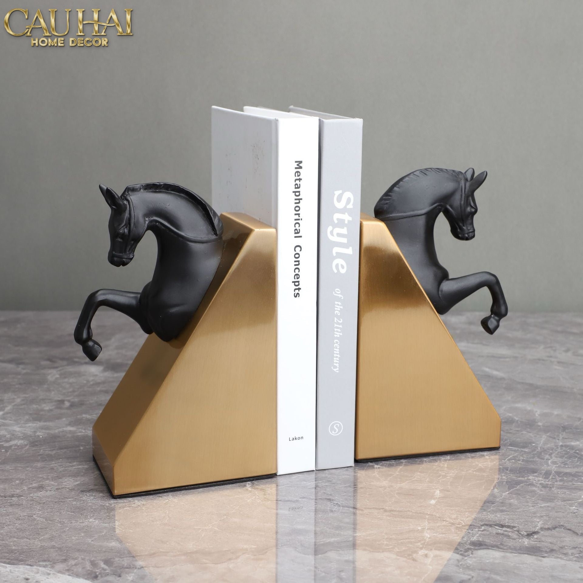 Set Tượng Chặn Sách Đá Marble Trojan Troy Horse Bookend 20x10x15-SÁCH TRANG TRÍ-CẬU HAI HOME DECOR