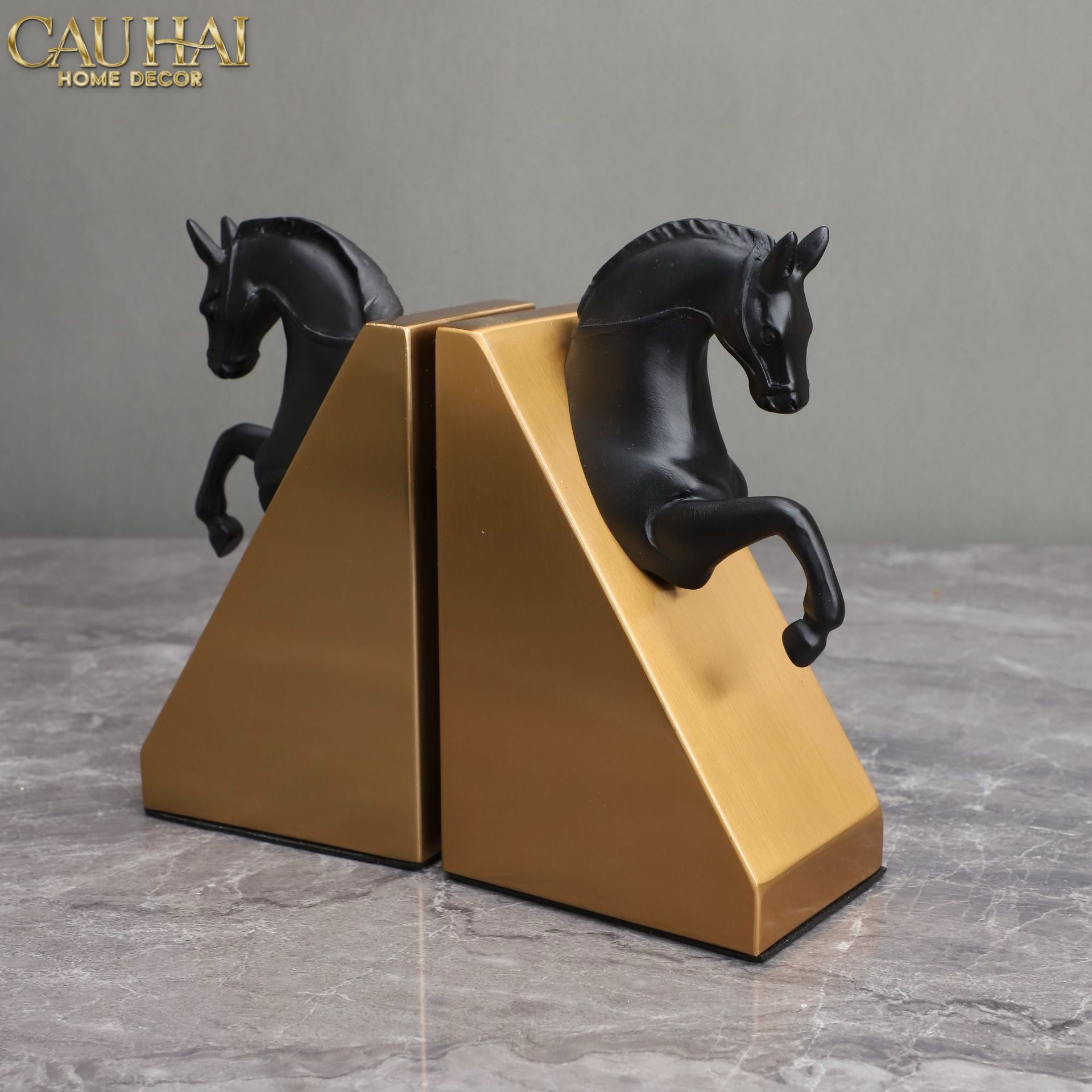 Set Tượng Chặn Sách Đá Marble Trojan Troy Horse Bookend 20x10x15-SÁCH TRANG TRÍ-CẬU HAI HOME DECOR