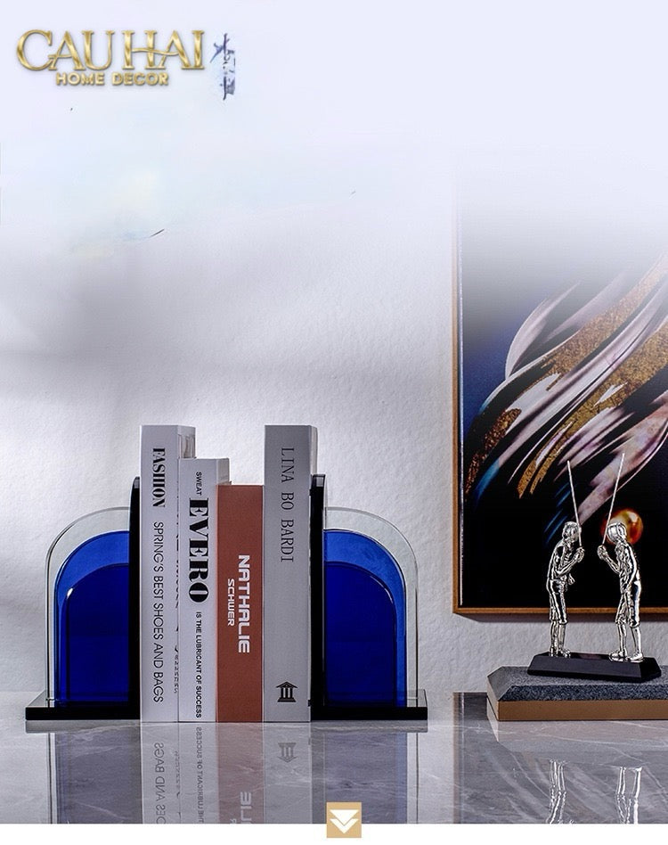 Set Tượng Chặn Sách Pha Lê Cristalleries Blue Gates Bookend 22x11x12-SÁCH TRANG TRÍ-CẬU HAI HOME DECOR