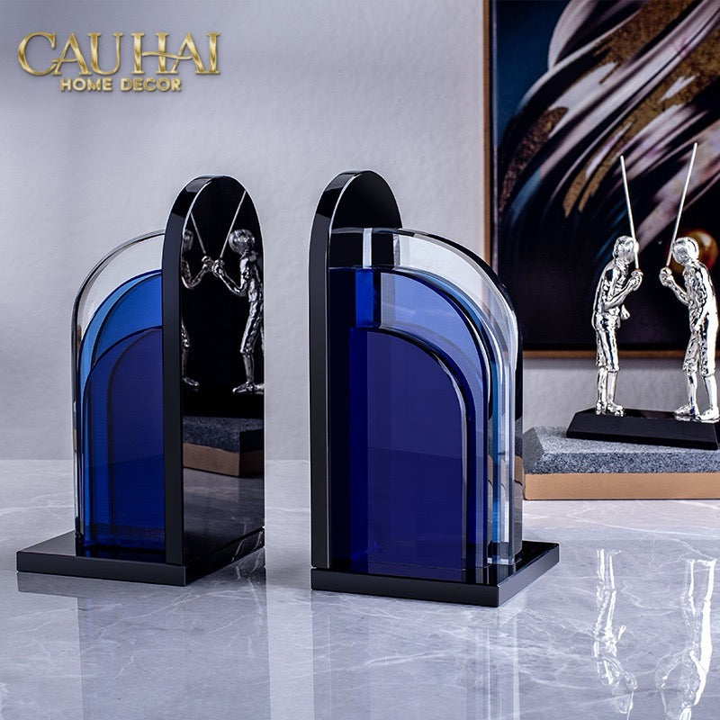 Set Tượng Chặn Sách Pha Lê Cristalleries Blue Gates Bookend 22x11x12-SÁCH TRANG TRÍ-CẬU HAI HOME DECOR