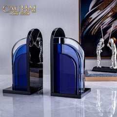 Set Tượng Chặn Sách Pha Lê Cristalleries Blue Gates Bookend 22x11x12-SÁCH TRANG TRÍ-CẬU HAI HOME DECOR