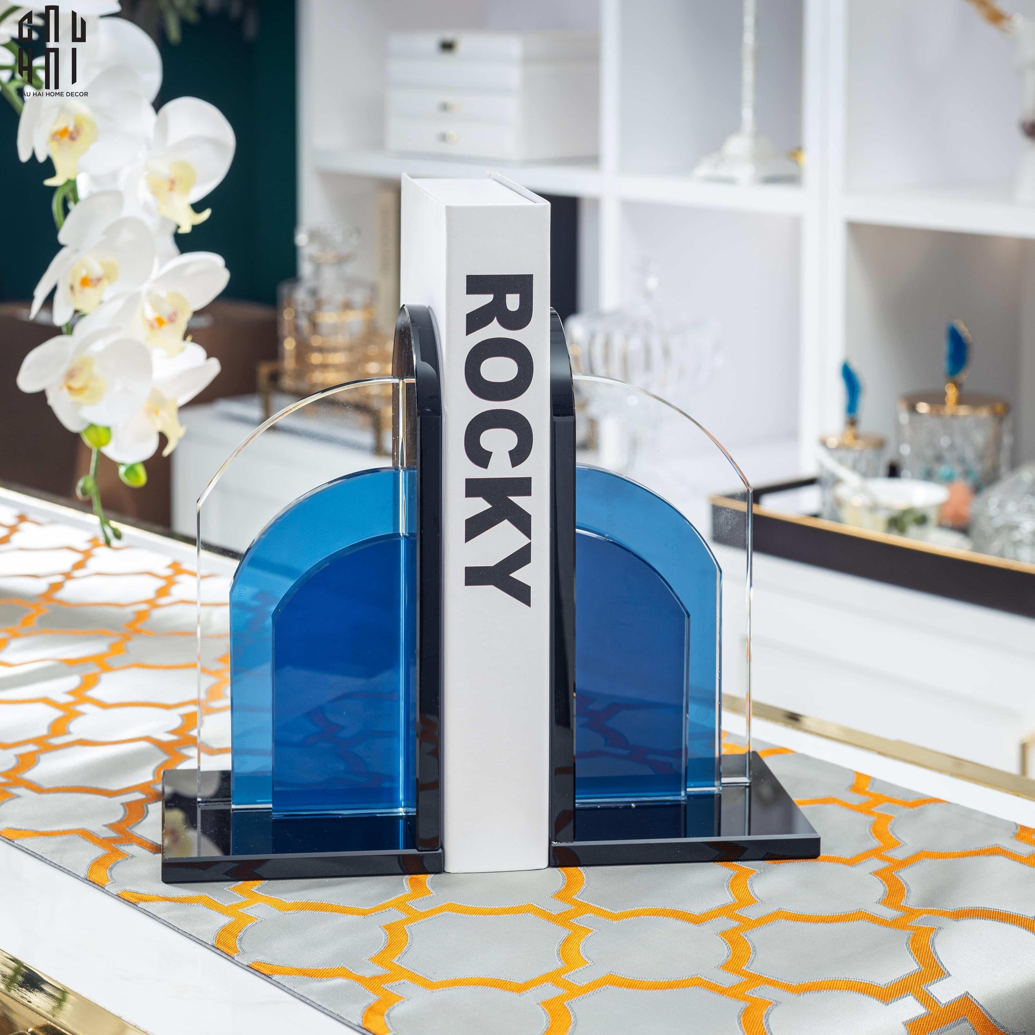 Set Tượng Chặn Sách Pha Lê Cristalleries Blue Gates Bookend 22x11x12-SÁCH TRANG TRÍ-CẬU HAI HOME DECOR