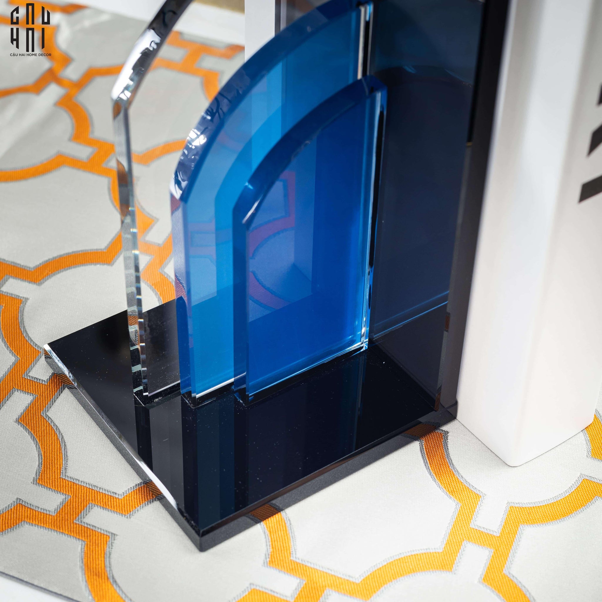 Set Tượng Chặn Sách Pha Lê Cristalleries Blue Gates Bookend 22x11x12-SÁCH TRANG TRÍ-CẬU HAI HOME DECOR