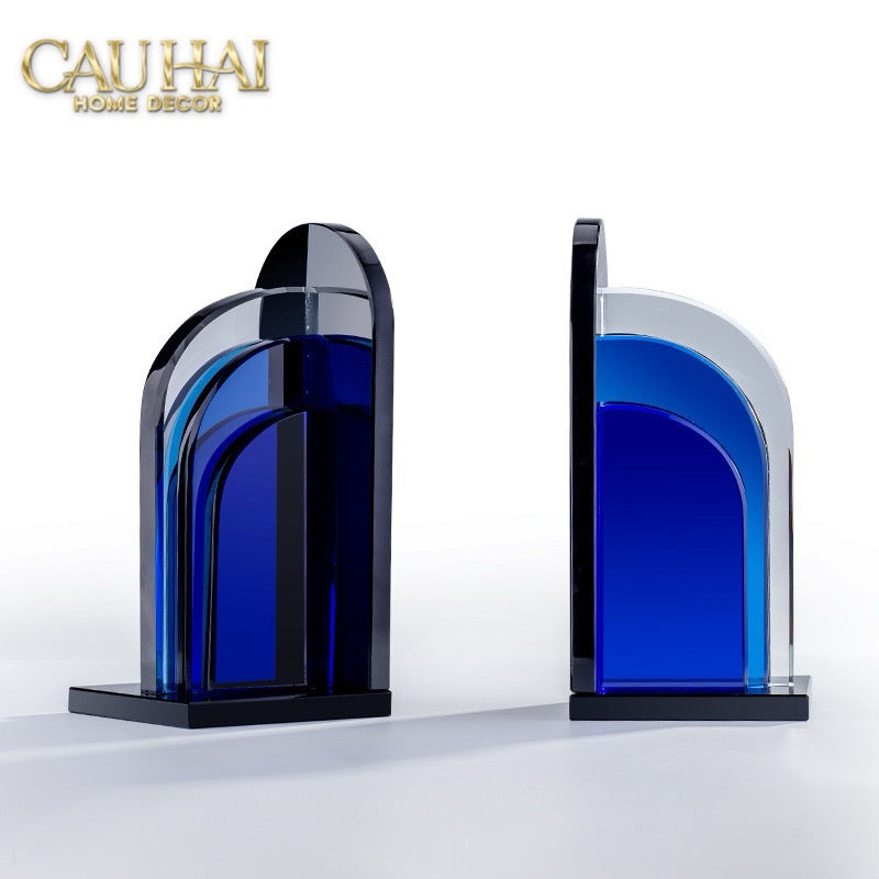 Set Tượng Chặn Sách Pha Lê Cristalleries Blue Gates Bookend 22x11x12-SÁCH TRANG TRÍ-CẬU HAI HOME DECOR