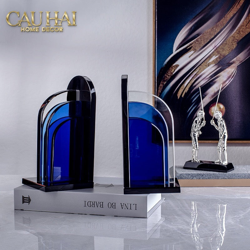 Set Tượng Chặn Sách Pha Lê Cristalleries Blue Gates Bookend 22x11x12-SÁCH TRANG TRÍ-CẬU HAI HOME DECOR