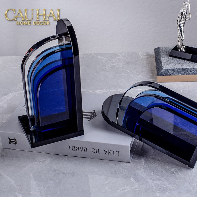 Set Tượng Chặn Sách Pha Lê Cristalleries Blue Gates Bookend 22x11x12-SÁCH TRANG TRÍ-CẬU HAI HOME DECOR