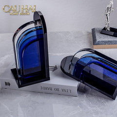 Set Tượng Chặn Sách Pha Lê Cristalleries Blue Gates Bookend 22x11x12-SÁCH TRANG TRÍ-CẬU HAI HOME DECOR