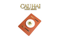 Tấm Lót Bàn Ăn Da Đan Bản Màu Cam - Signature Sienna Intrecciato Leather Placemat 30x43 - Da Cam-TẤM LÓT BÀN ĂN-CẬU HAI HOME DECOR