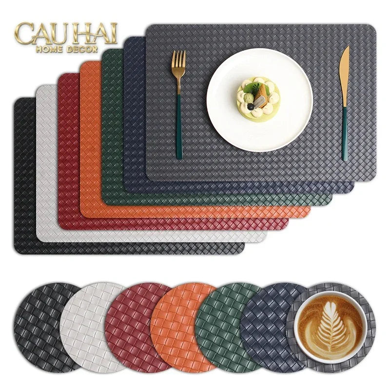 Tấm Lót Bàn Ăn Da Đan Bản Màu Đỏ Mận - Rouge Matte Intrecciato Leather Placemat 30x43 - Đỏ Mận-TẤM LÓT BÀN ĂN-CẬU HAI HOME DECOR