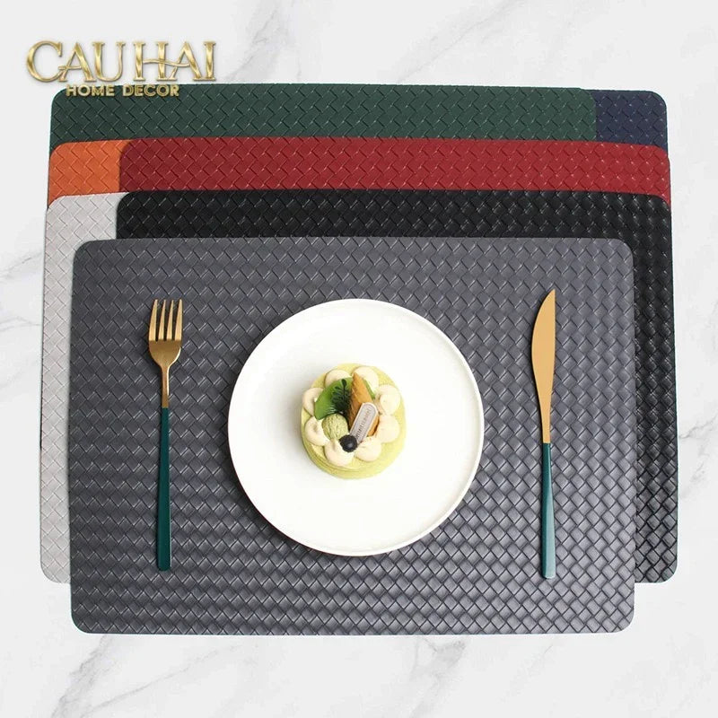Tấm Lót Bàn Ăn Da Đan Bản Màu Đỏ Mận - Rouge Matte Intrecciato Leather Placemat 30x43 - Đỏ Mận-TẤM LÓT BÀN ĂN-CẬU HAI HOME DECOR