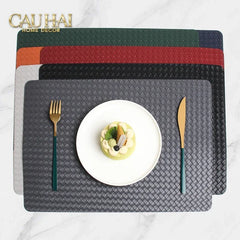 Tấm Lót Bàn Ăn Da Đan Bản Màu Đỏ Mận - Rouge Matte Intrecciato Leather Placemat 30x43 - Đỏ Mận-TẤM LÓT BÀN ĂN-CẬU HAI HOME DECOR