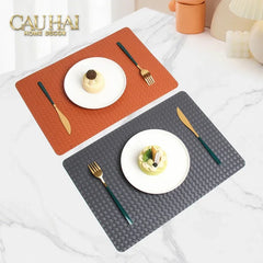 Tấm Lót Bàn Ăn Da Đan Bản Màu Đỏ Mận - Rouge Matte Intrecciato Leather Placemat 30x43 - Đỏ Mận-TẤM LÓT BÀN ĂN-CẬU HAI HOME DECOR